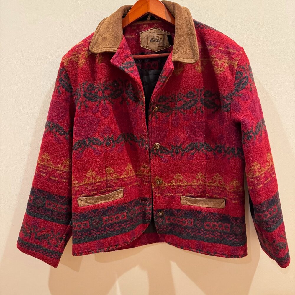Woolrich Red Wool Aztec Southwestern Blanket Jacket with Beautiful Buttons